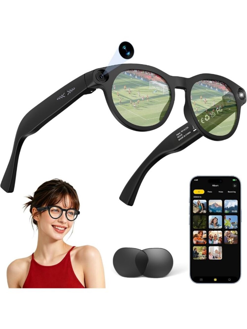 AI Smart Glasses with 8MP Camera, 1080P HD Video & Photo Capture, Bluetooth